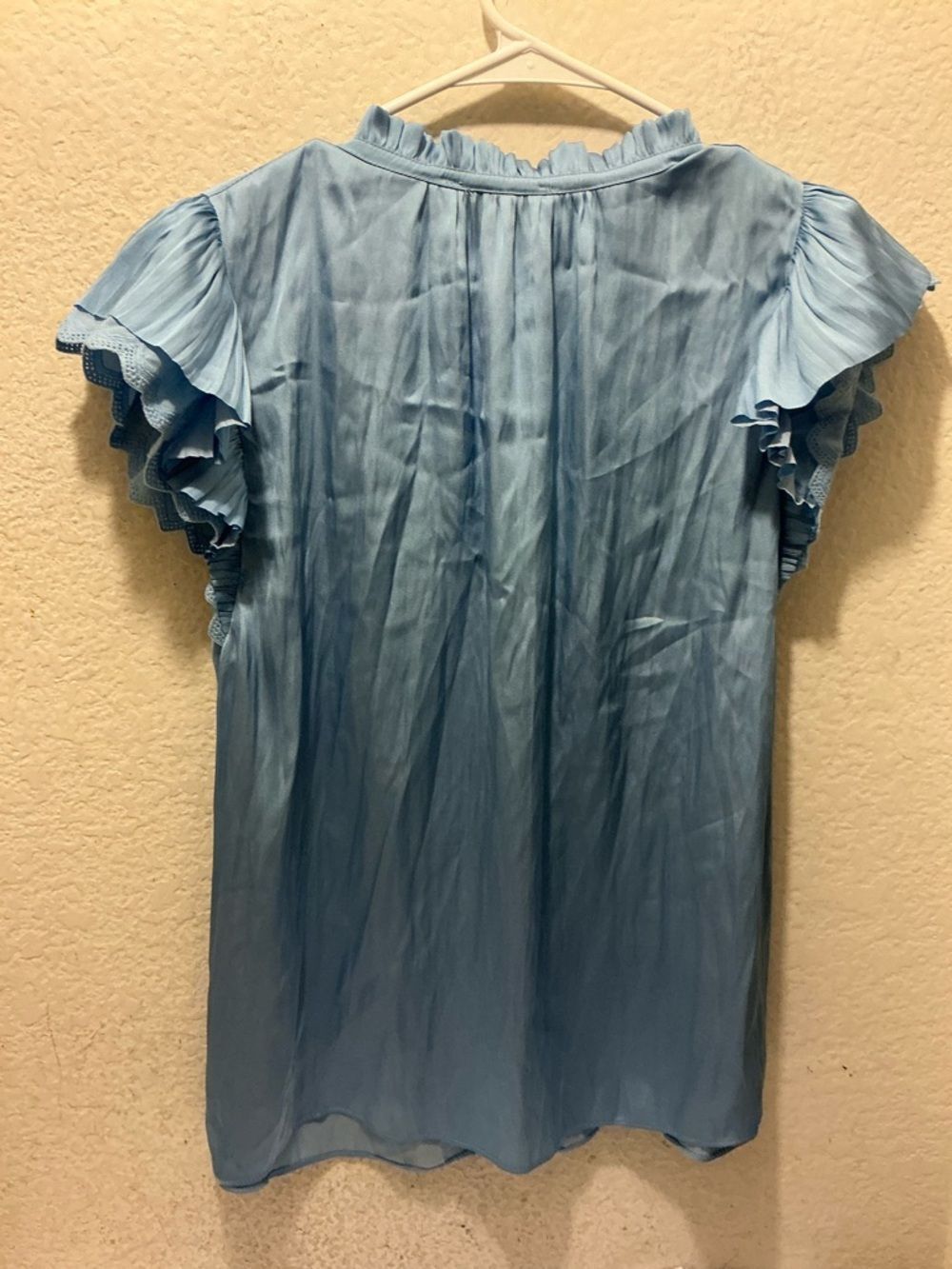 Light Blue Ruffle Sleeve V-Neck Top - Picture 6 of 7